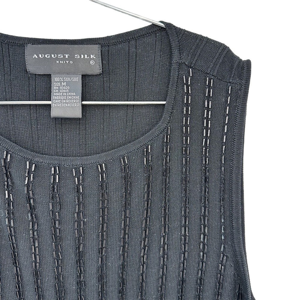 AUGUST SILK Beaded 100%‎ Silk Sweater Knit Tank • Medium • black • chic preppy - Picture 2 of 6